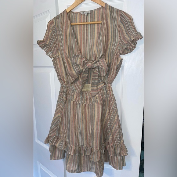 Striped Ruffle Tie-Front Dress - Picture 2 of 5